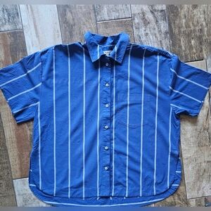 Madewell Blue Striped Oversized Boxy Button-Up Shirt Size XL EUC